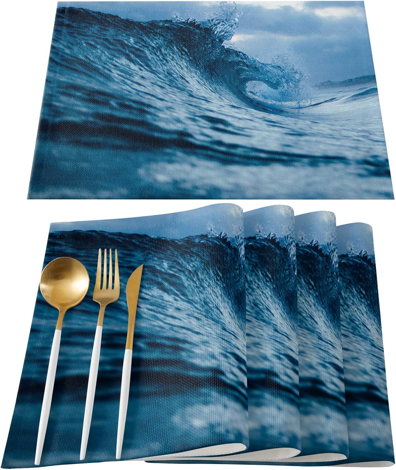 Fandim Fly Placemats Dining Room Table Mats Set of 6 Blue Sea Wave Natural View Washable Place