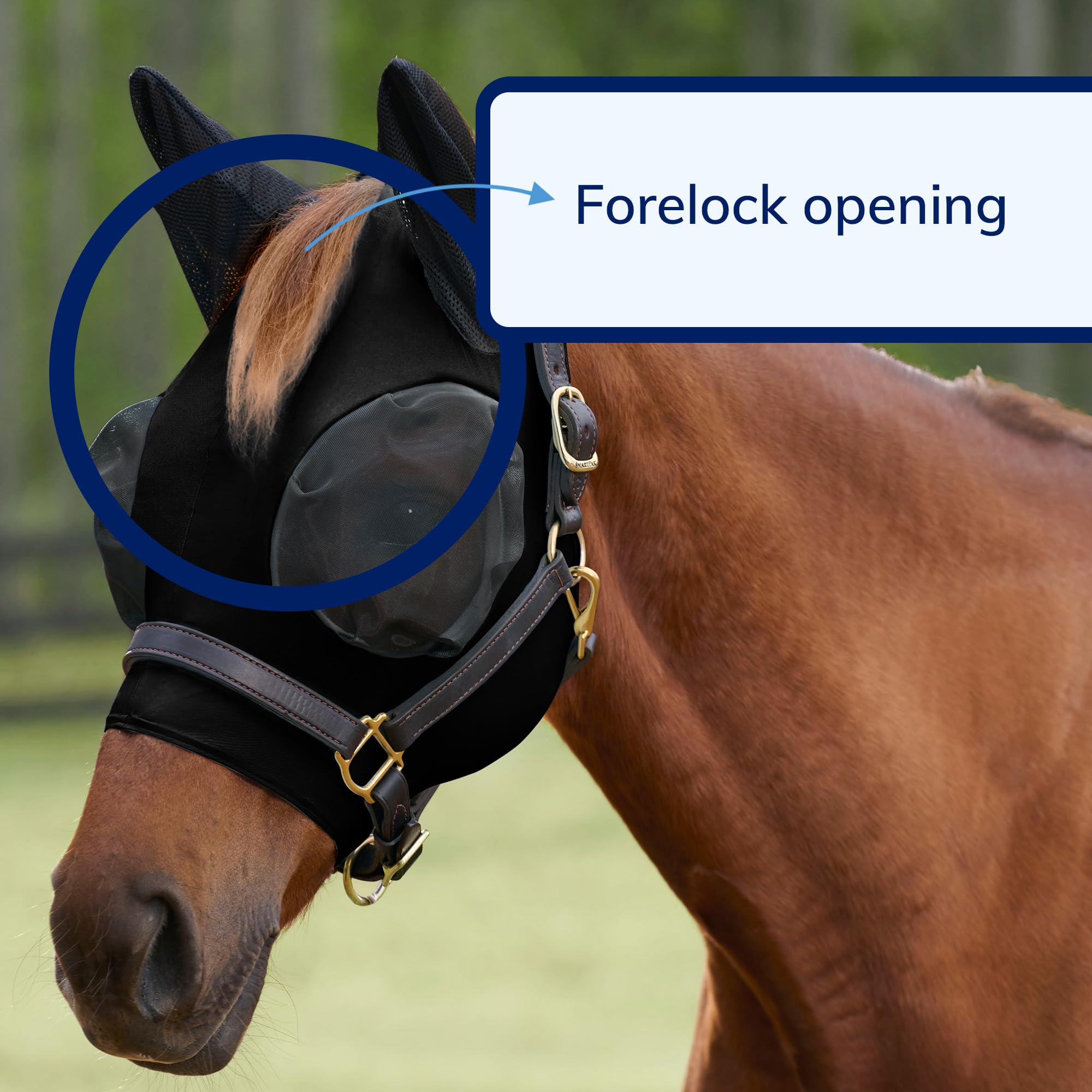 SmartPak Máscara de mosca de caballo Comfort con tecnología SmartCore | Máscara UV para caballo | UPF 50 | Agujero para el antebloqueo | Material elástico | Malla fina alrededor de las orejas |