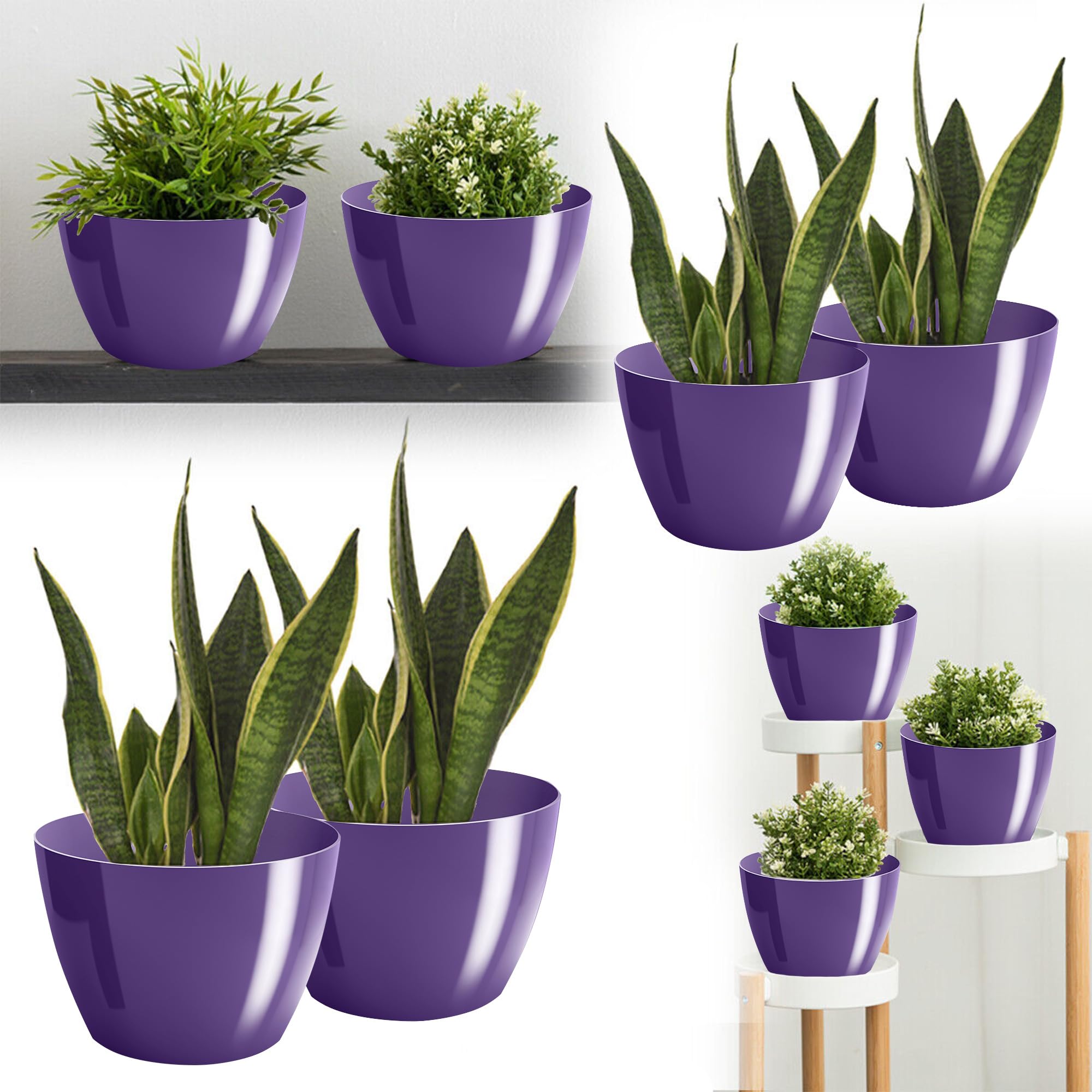 Macetas Brillantes Macetas Decorativas Hierbas Macetas Redondas de plástico duraderas y Ligeras para salón, Comedor, Cocina, terraza, balcón Juego de 2 Piezas (Antracita, diámetro 16 cm) — view 74