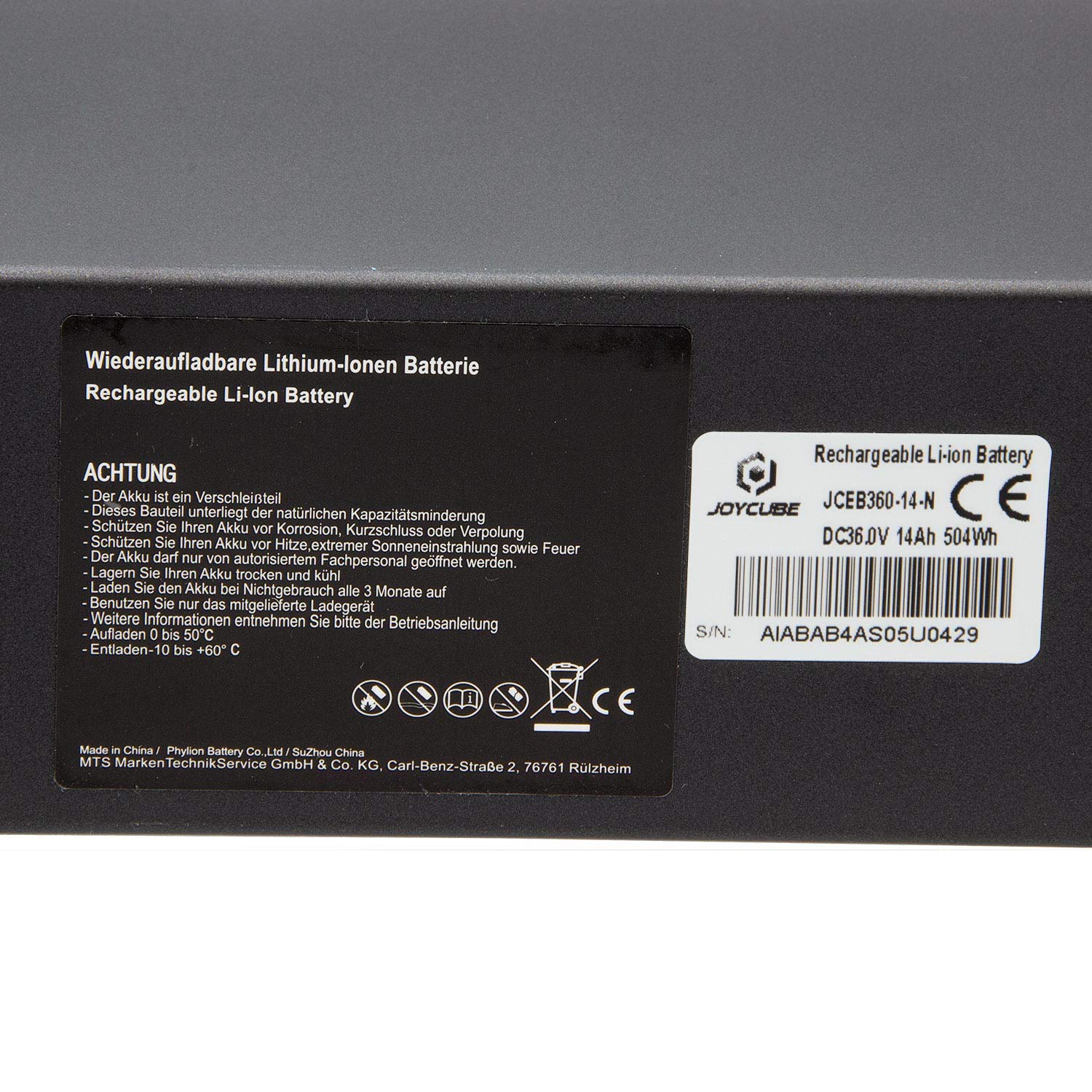 Phylion Akku 36V 14Ah - Joycube BN10 mit Smart-BMS für E-Bikes Pedelecs von Fischer u.v.m.