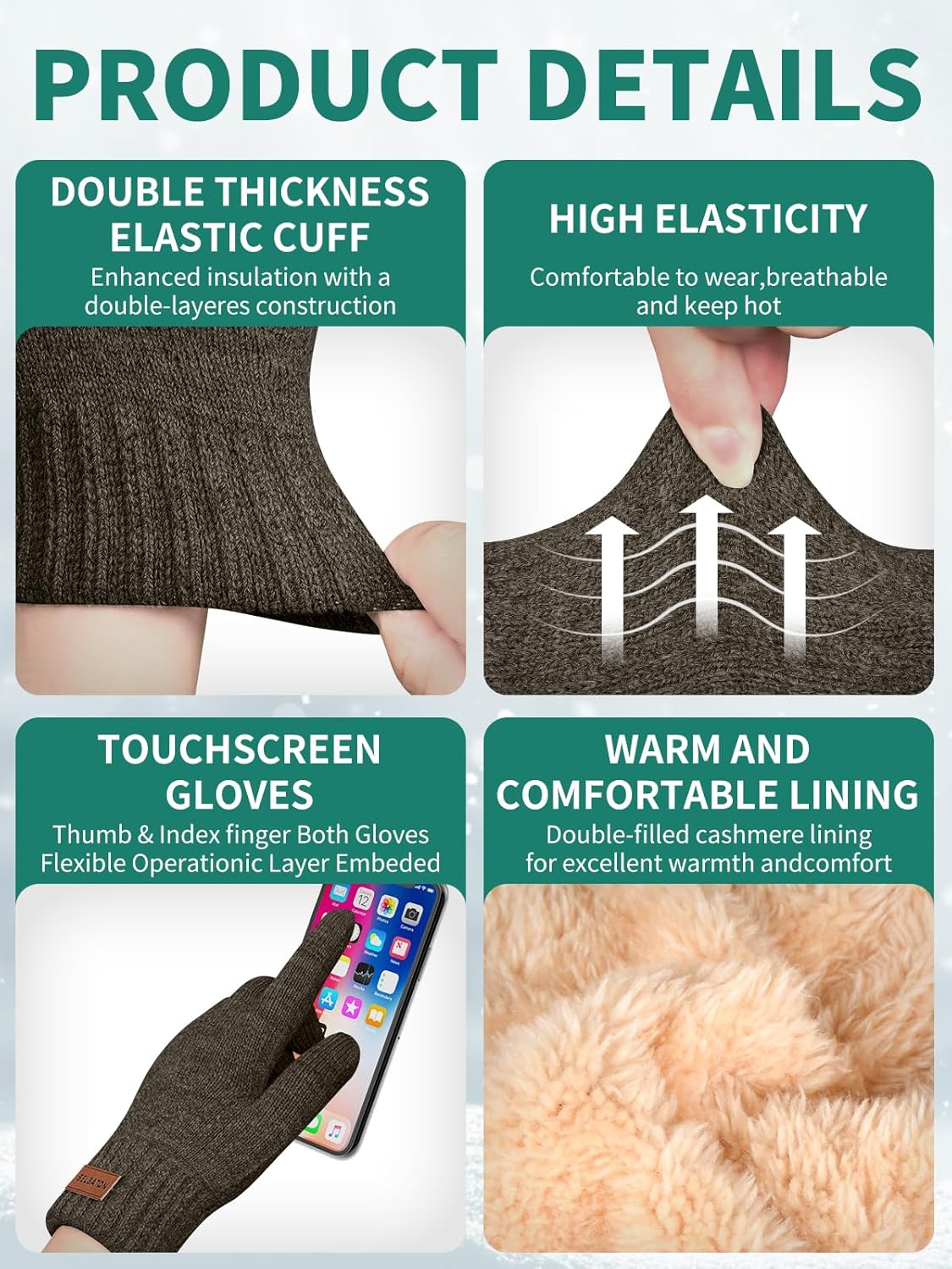 Winter Gloves for Women Men With Fleece Lining Knit Stretchy Touch Screen Thermal Warm Gloves for Cold Weather - Image 4