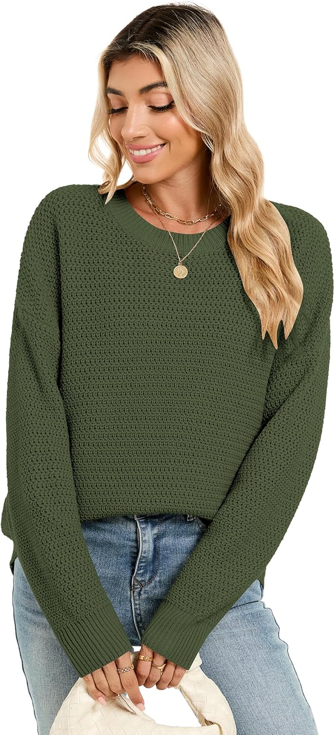 Womens 2025 Fall Sweaters Long Sleeve Chunky Knit Pullover Sweater Casual Crew Neck Oversized Sweaters - Image 5
