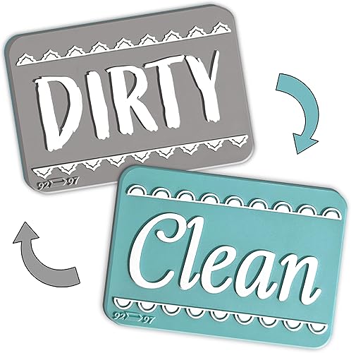 Letrero de imán para lavavajillas de color plateado aguamarina Clean Dirty, indicador de lavavajillas de doble cara, imán universal fuerte sin