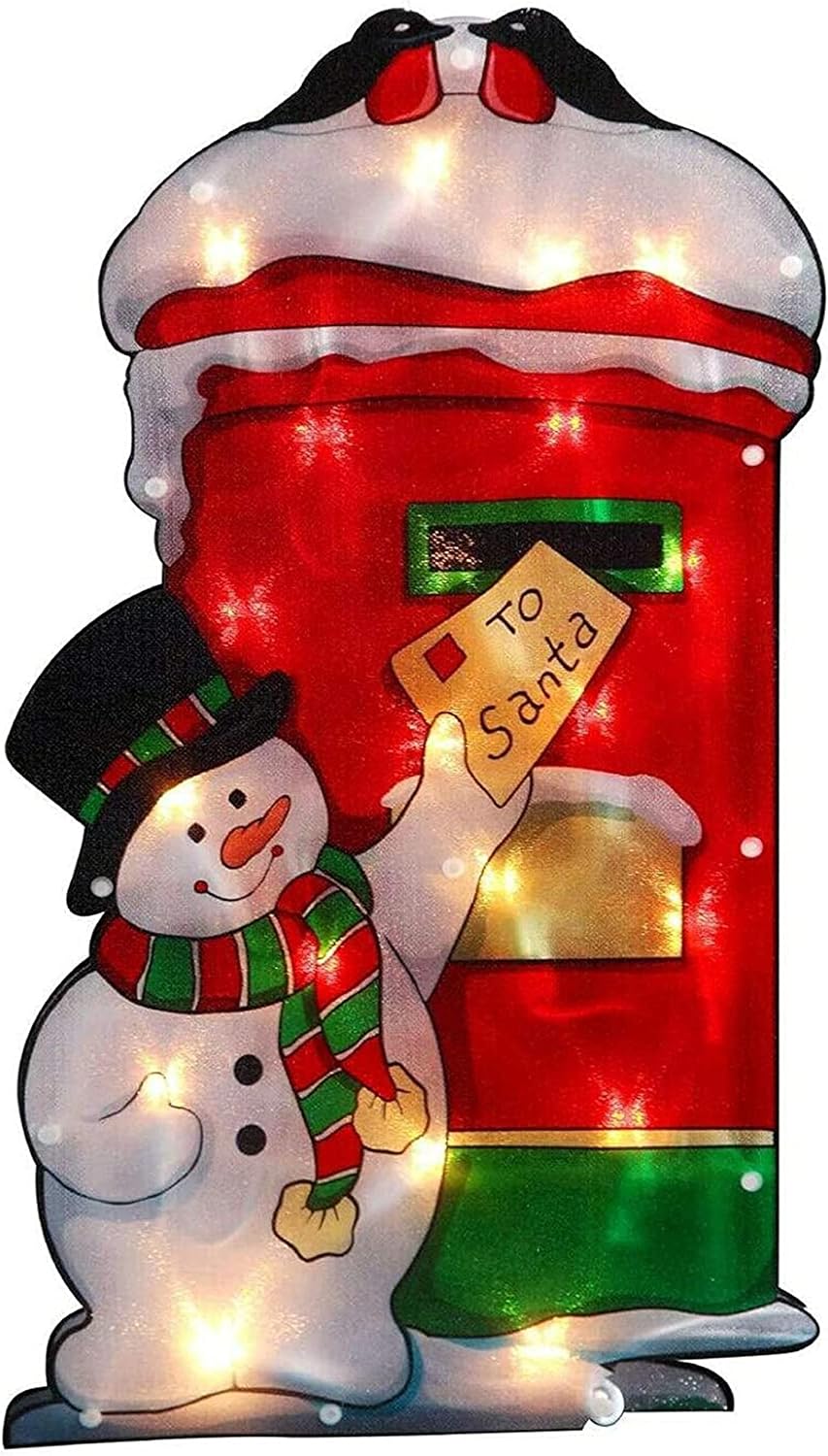 Double-Sided Christmas Window Silhouette LED Lights with Metallic Effect Battery Operated Xmas Decoration (Snowman & Post Box)