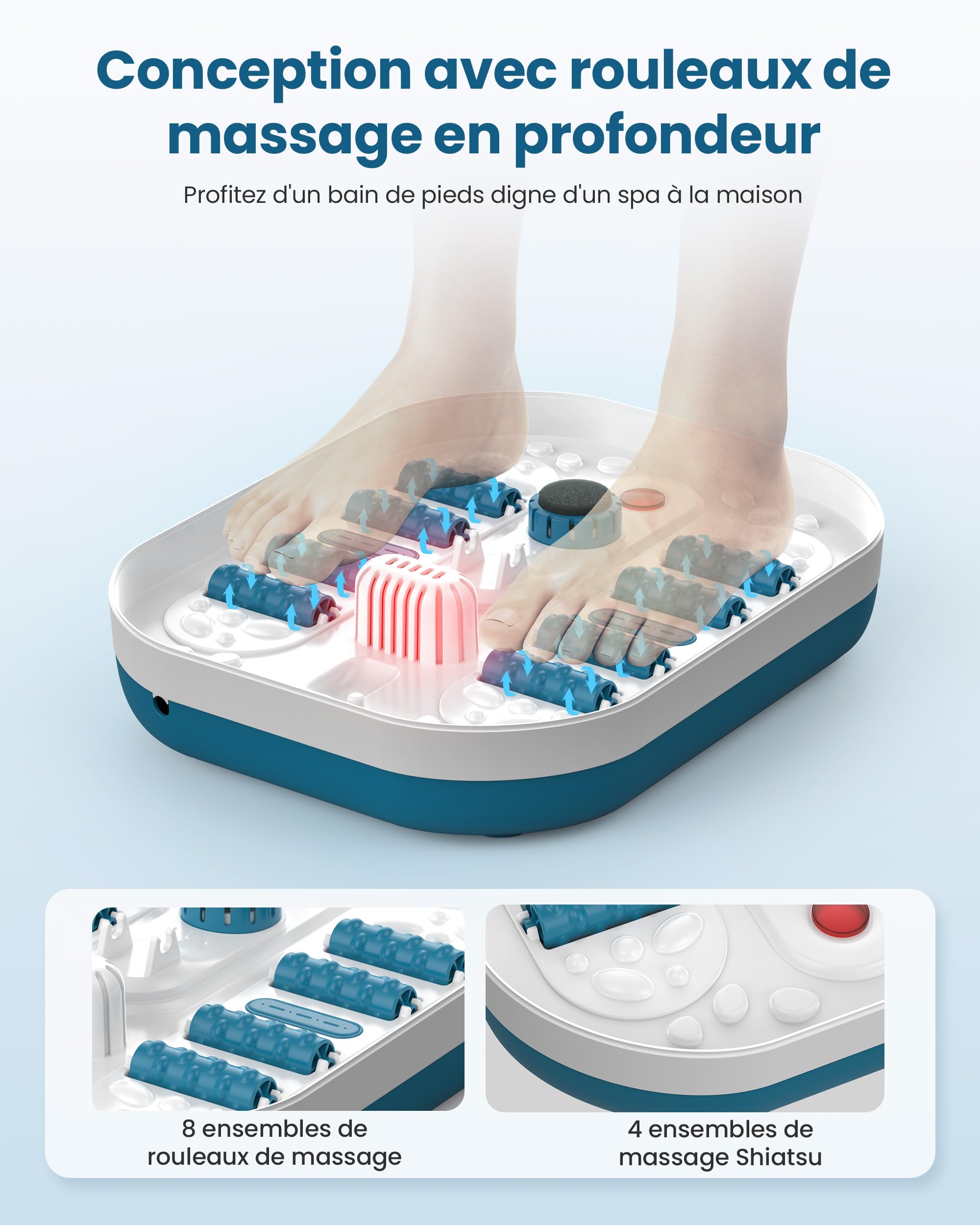 COMFIER Fußsprudelbad mit Massage und Heizfunktion | Faltbares Fußmassagegerät |Vibration & Sprudelfunktion |Timer|Pediküre Bimsstein|35℃-48℃|Fußbad mit 8 Shiatsu-Rollen (Schwarz)