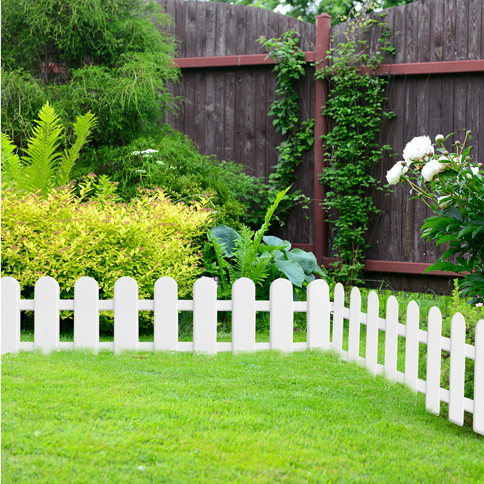DOITOOL Staccionata Da Giardino Con Bordo Bianco In Plastica Da 5 Pezzi - Bordi Per Piante Aiuola E Prato In Bordo Decorativo Per Staccionata Bianca Da Giardino Per Prato (19 6 X