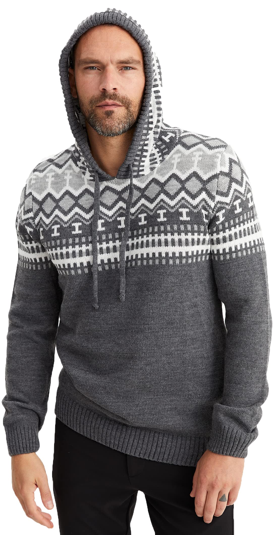 Leif Nelson Norweger Pullover Herren - Männer Strickpullover mit Kapuze