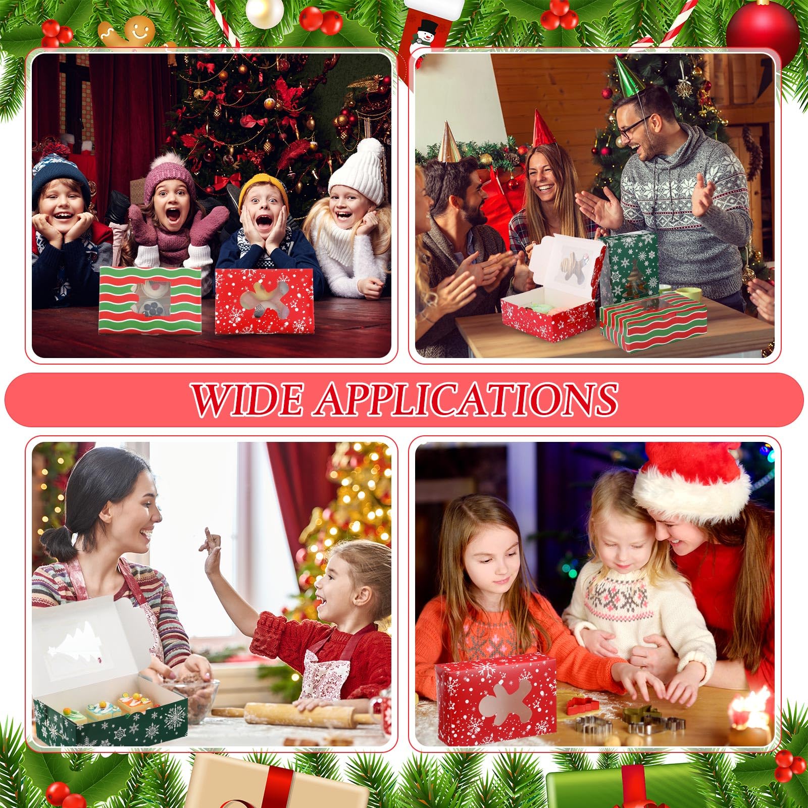 Tenceur 120 Pcs Christmas Treat Boxes Bulk Christmas Cookie Boxes with