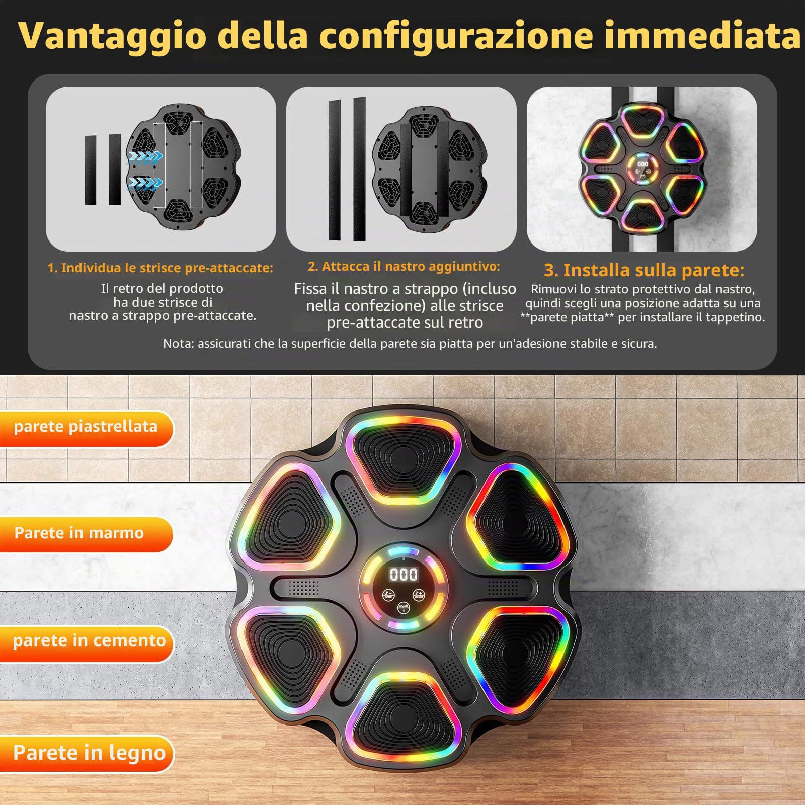 Punzonatrice musicale con guantoni da boxe, montaggio a parete per bambini e adulti, attrezzatura intelligente Bluetooth per palestra, attrezzatura da allenamento per boxe, bersaglio per casa, ufficio