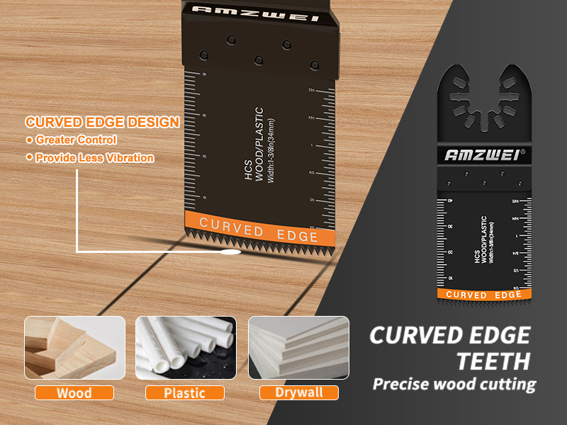 AMZWEI 50PCS Titanium Oscillating Tool Blades – Curved Edge, High Carbon Steel & Titanium