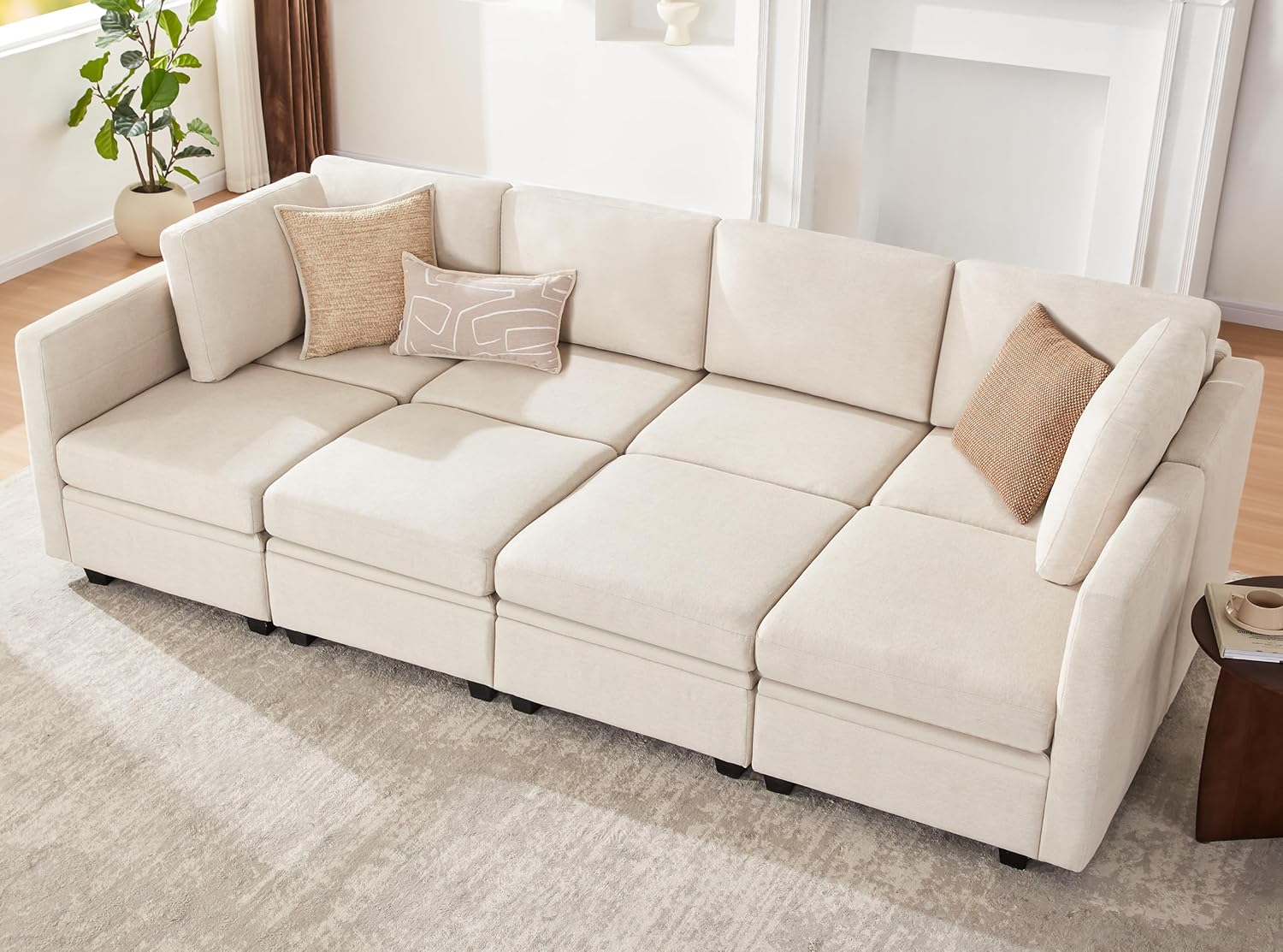 Modular Sectional Sleeper Sofa, Sectional Couch Reversible Sectional Sleeper Sofa Bed, 8 Seat Modular Couch with Storage for Living Room, Sectional Sofa with Chaise, Beige