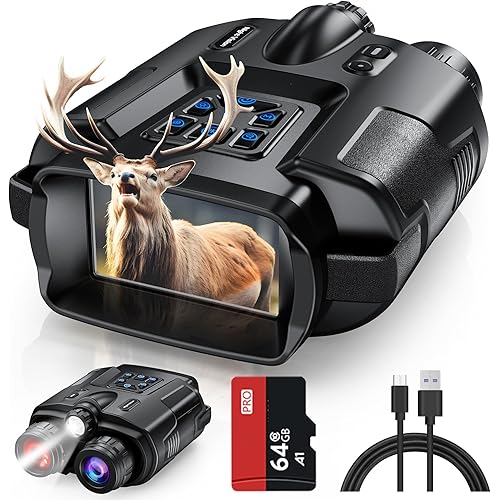 4K Night Vision Binoculars–8X Zoom/2000FT IR/5000mAh, 3'' HD Screen Night Vision Goggles for Adults mit 64GB TF Card, IP65 Waterproof & Tactical Light for Hunting,Camping & Security