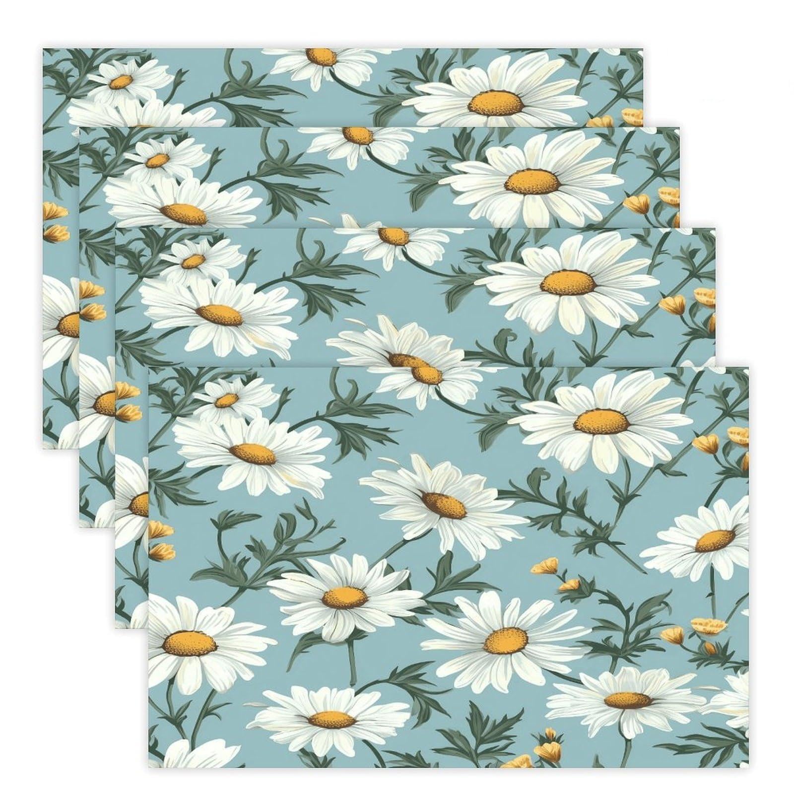 Daisy Placemats Non-Slip Heat Resistant Table Mats Flax Washable Cloth Place Mats Easy to Clean Premium Placemat for Kitchen Dining Table Decor Party Outdoor