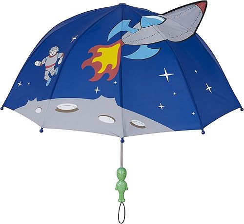Kidorable Paraguas azul Space Hero para niños con mango extraterrestre divertido, nave espacial emergente, astronauta