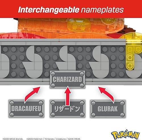 Miniatura 6 de MEGA Juego de juguetes de construcción Pokémon Motion Charizard con 1664 piezas y movimiento de ala, para coleccionistas adultos