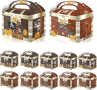 LOMSIOY Treasure Treat Chest Boxes for Halloween, Cardboard Pirate Treasure Treat Chest Pirate Chest Treat Boxes for Treasure Hunt Game Pirate Theme Party（halloween style,12 pcs）.