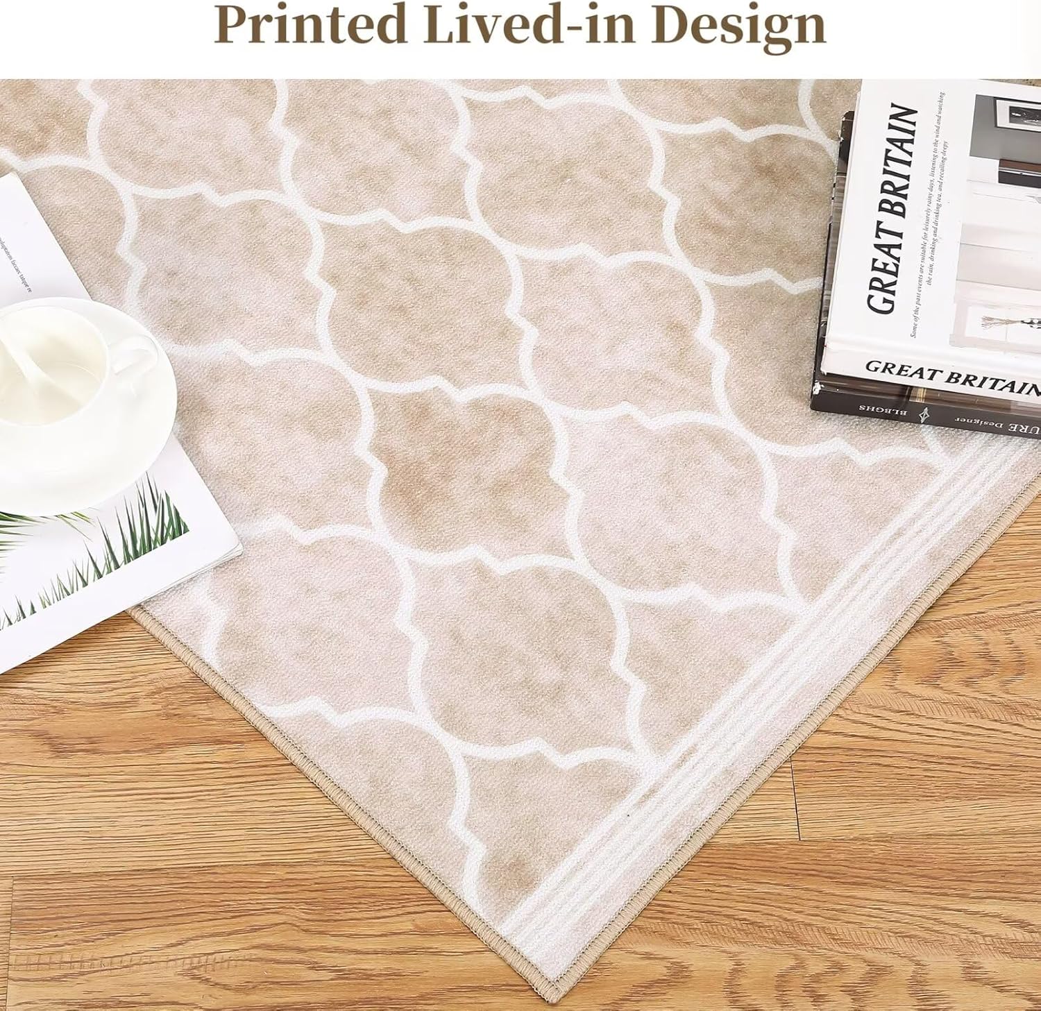 WESTLOOM Runner Rug 2x6 Modern Area Hallway Moroccan Geometric Washable Non Slip Accent Kitchen Thin Throw for Bedroom, Beige/Light Brown