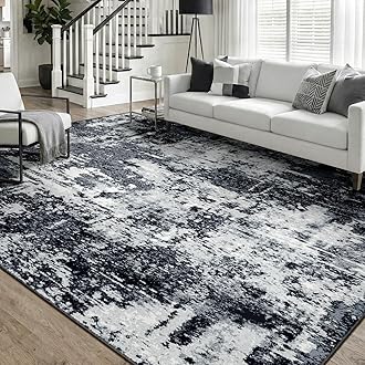 Washable Rugs 60x84 Non-Slip Modern Abstract Soft Area Rugs for Living Room Entryway Bedroom Nursery with Black Grey Printed Pattern