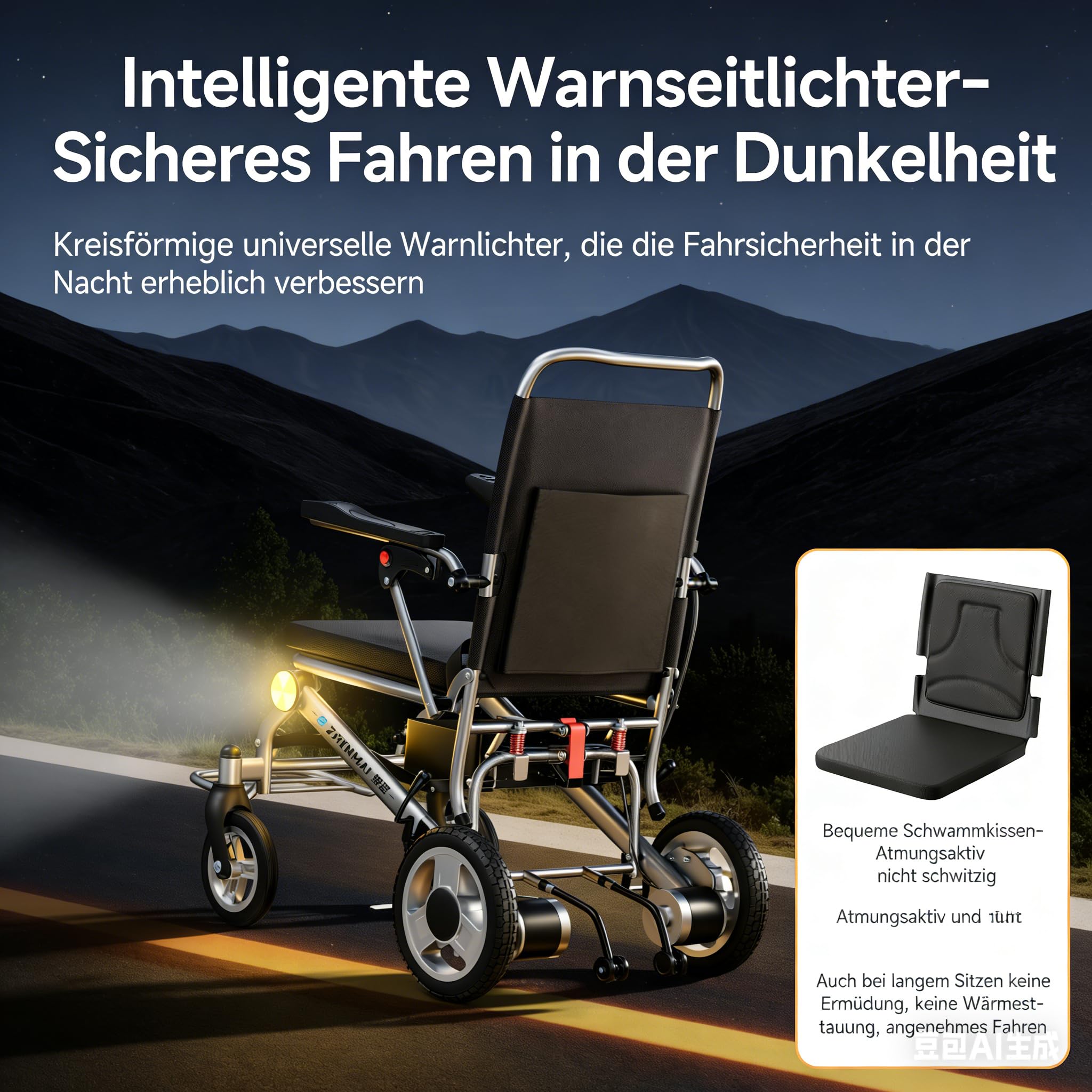 Elektrorollstuhl Faltbar Ultraleicht 13,8 kg – 500W Elektrischer Rollstuhl für Senioren Reise, mit Fernbedienung EABS-Bremse, bis 150 kg, 25 km (15Ah) / 35 km (20Ah) Reichweite (20Ah)