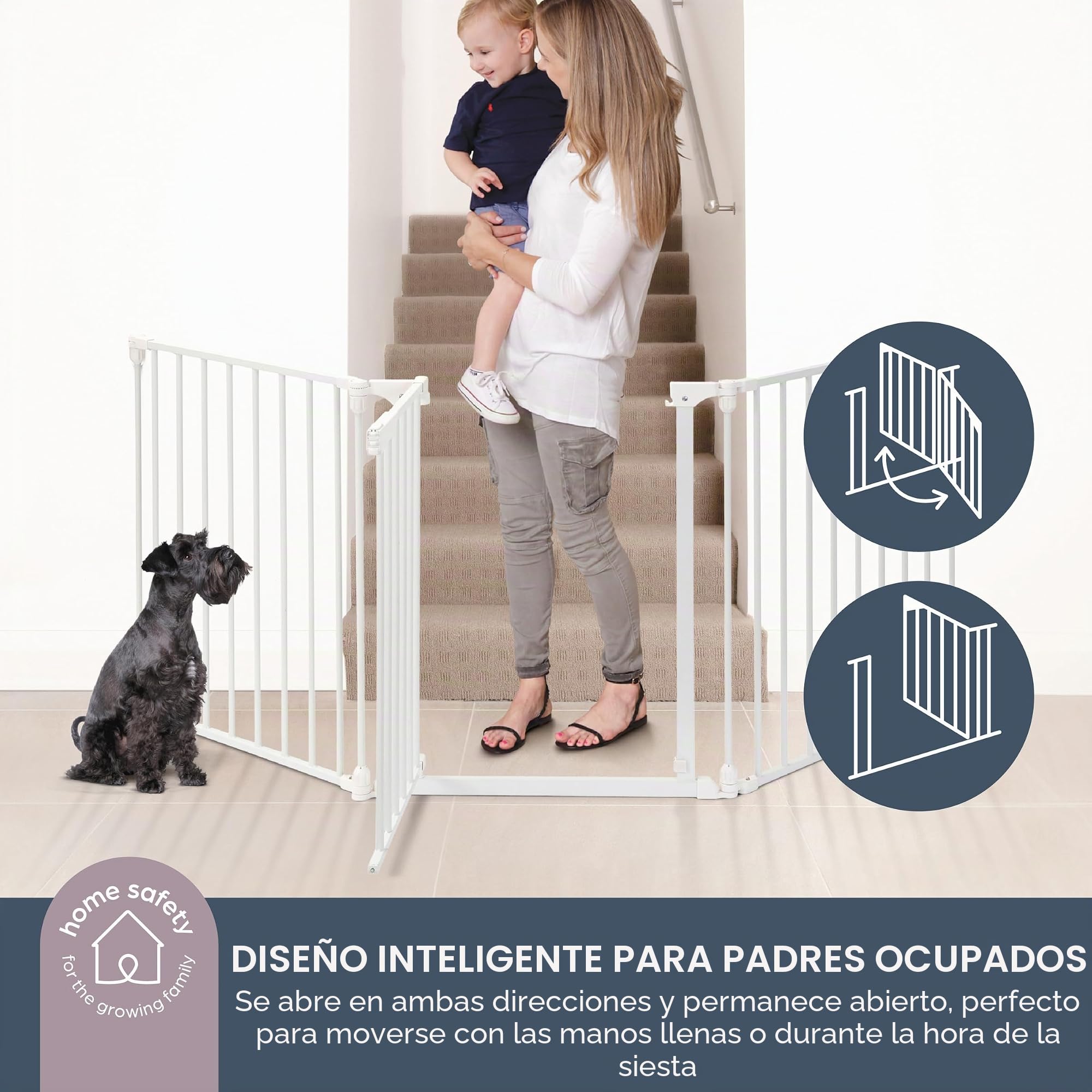 Dreambaby Discovery Flex Configure Adapta - Puerta de Seguridad Plegable para niños de 3 Paneles, se Adapta a Aberturas de 74,5 cm a 195 cm de Ancho y 74 cm de Alto, con función Smart Stay Open y