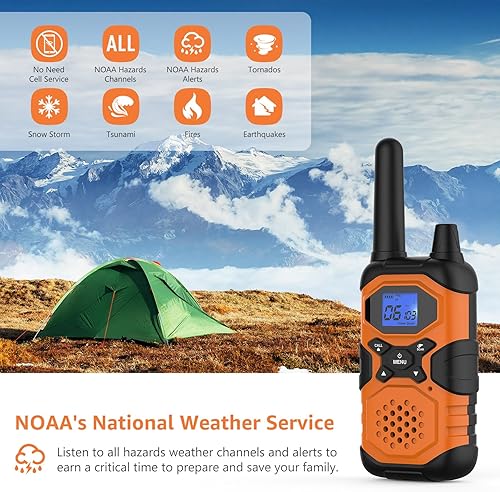 Miniatura 3 de 2 Way Radios Walkie Talkies for Adults Long Range Rechargeable 3 Pack, Multi-purpose NOAA Hiking Camping Accessories with 4500mAh Battery USB