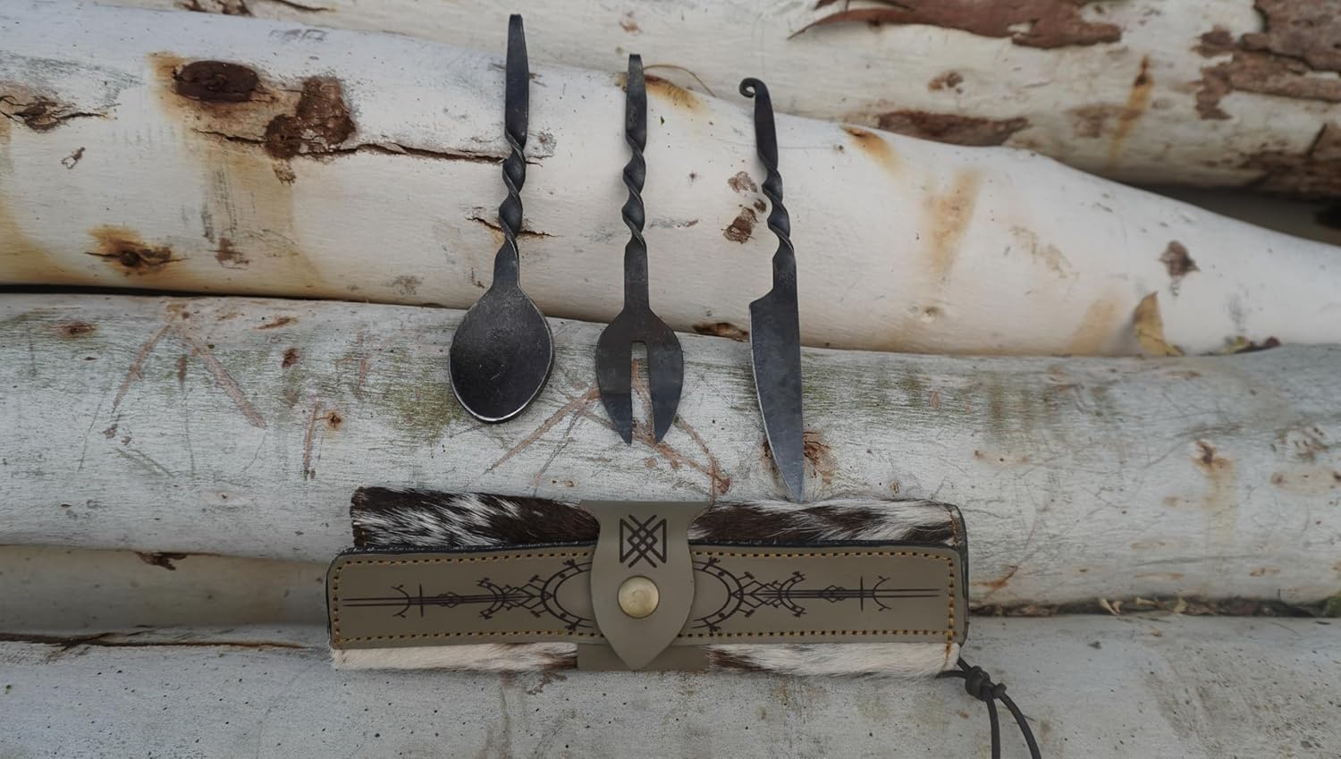 Edge Master Viking Fork Knife and Spoon Medieval Eating Utensil Set,3Pcs Carbon Steel, Antique look cutlery set, Best gift,Camping Set