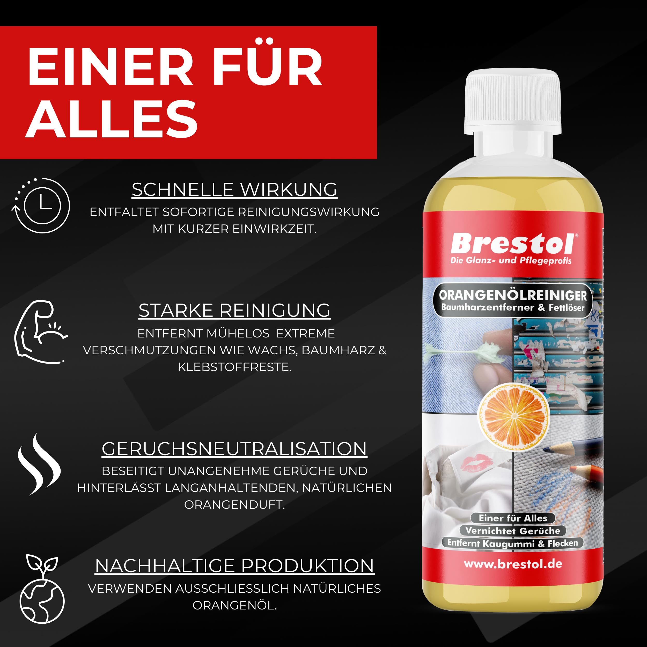 Brestol® Detergente universale per arancia, 4 confezioni da 300 ml, detergente universale per grasso, gomma da masticare, rimozione di resine, neutralizzatore di odori, detergente per olio d'arancio