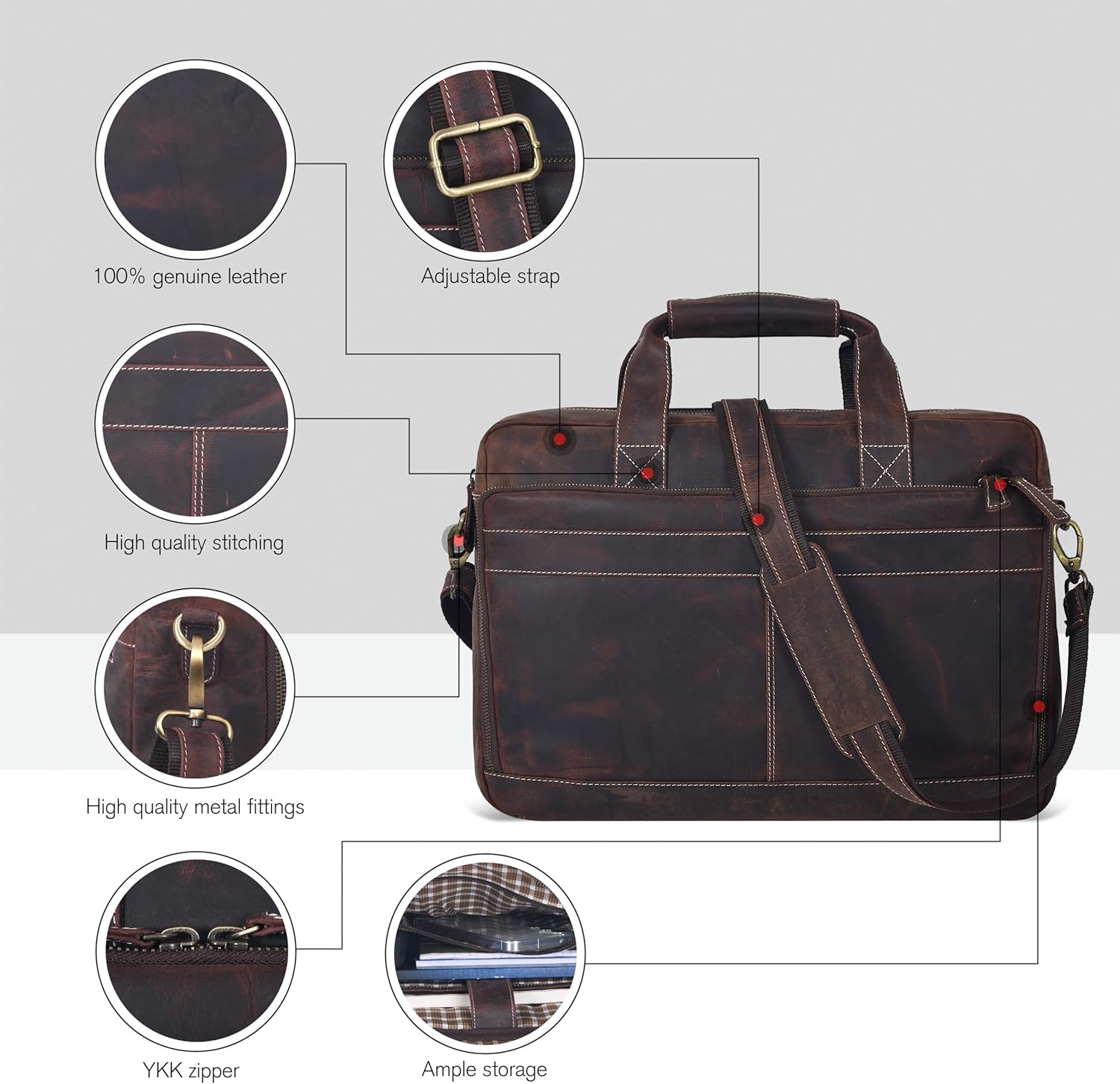 Oak Leathers Leather Messenger Bag for Men and Women - Laptop Briefcase Bag For College, Office, Adjustable Shoulder Strap - Image 8