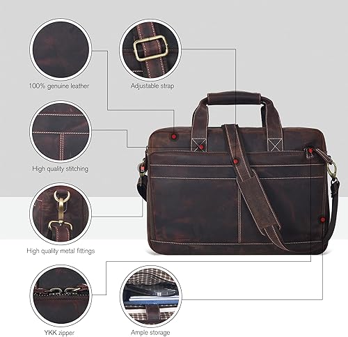 Vista 38 de Oak Leathers Leather Messenger Bag for Men and Women - Laptop Briefcase Bag For College, Office, Adjustable Shoulder Strap Nuez