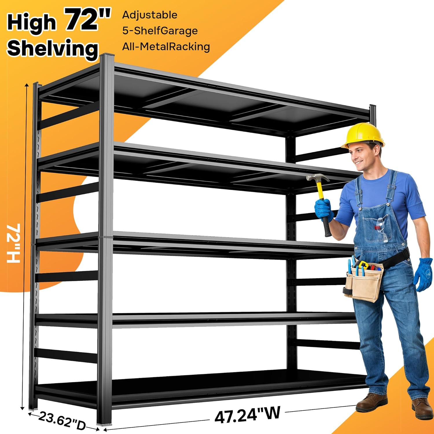 2pack Storage Shelves Heavy Duty Adjustable Metal Garage Shelving Unit Rack Metal Storage Shelf Heavy Duty Shelf for Garage, Basement, Pantry, Black, 72''H*48''W*24" D