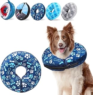 SCENEREAL Dog Cone Alternative After Surgery Donut Collar, Soft Pet Recovery Pillow Collar for Medium Large Dogs, Inflatable Adjustable Neck Collars to Prevent Licking, Bone and Paw Print E-Collars