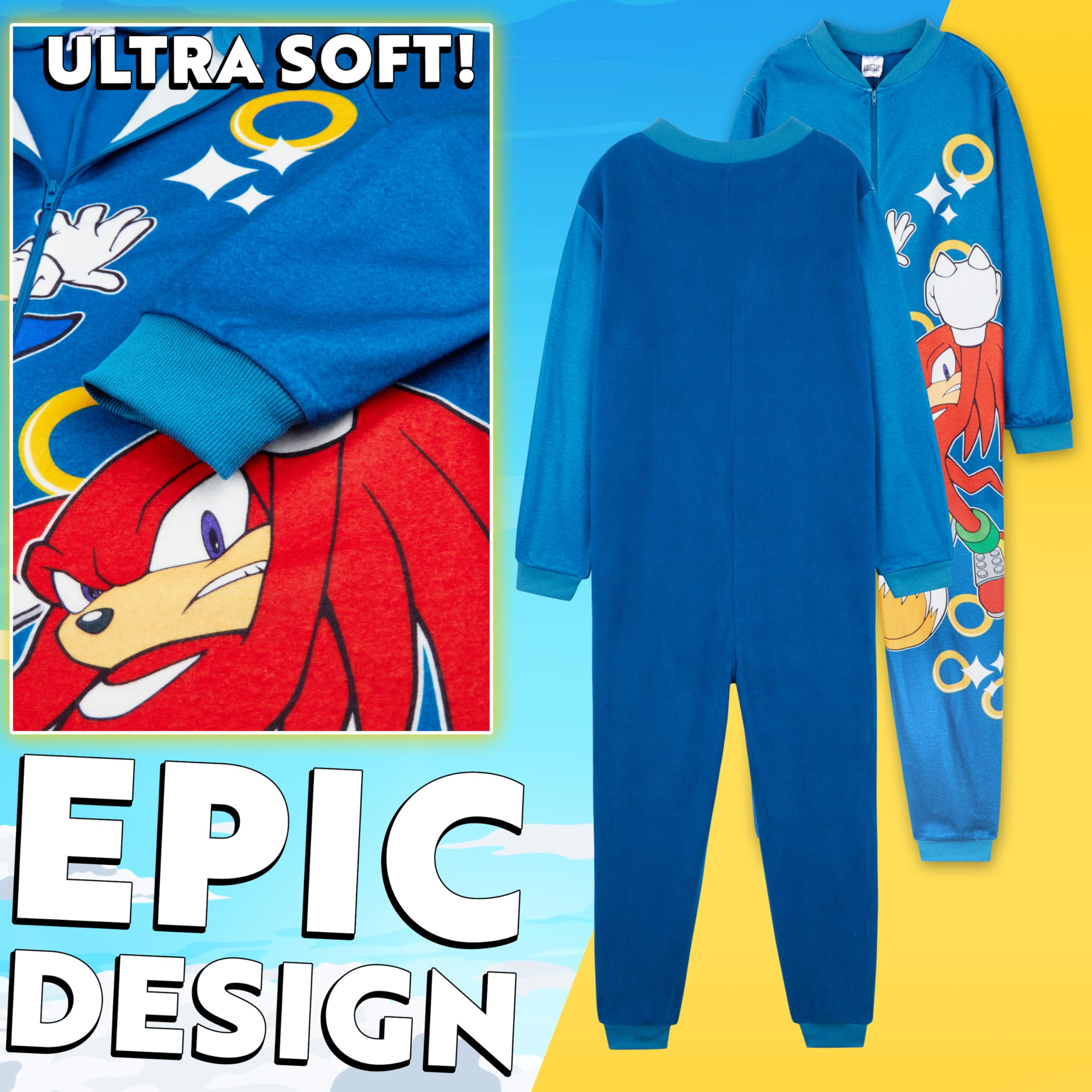 Get Trend Sonic The Hedgehog Pijama Entero Niño con o sin Capucha, Pijama Una Pieza, Polar Ropa de Dormir, Regalos para Niños