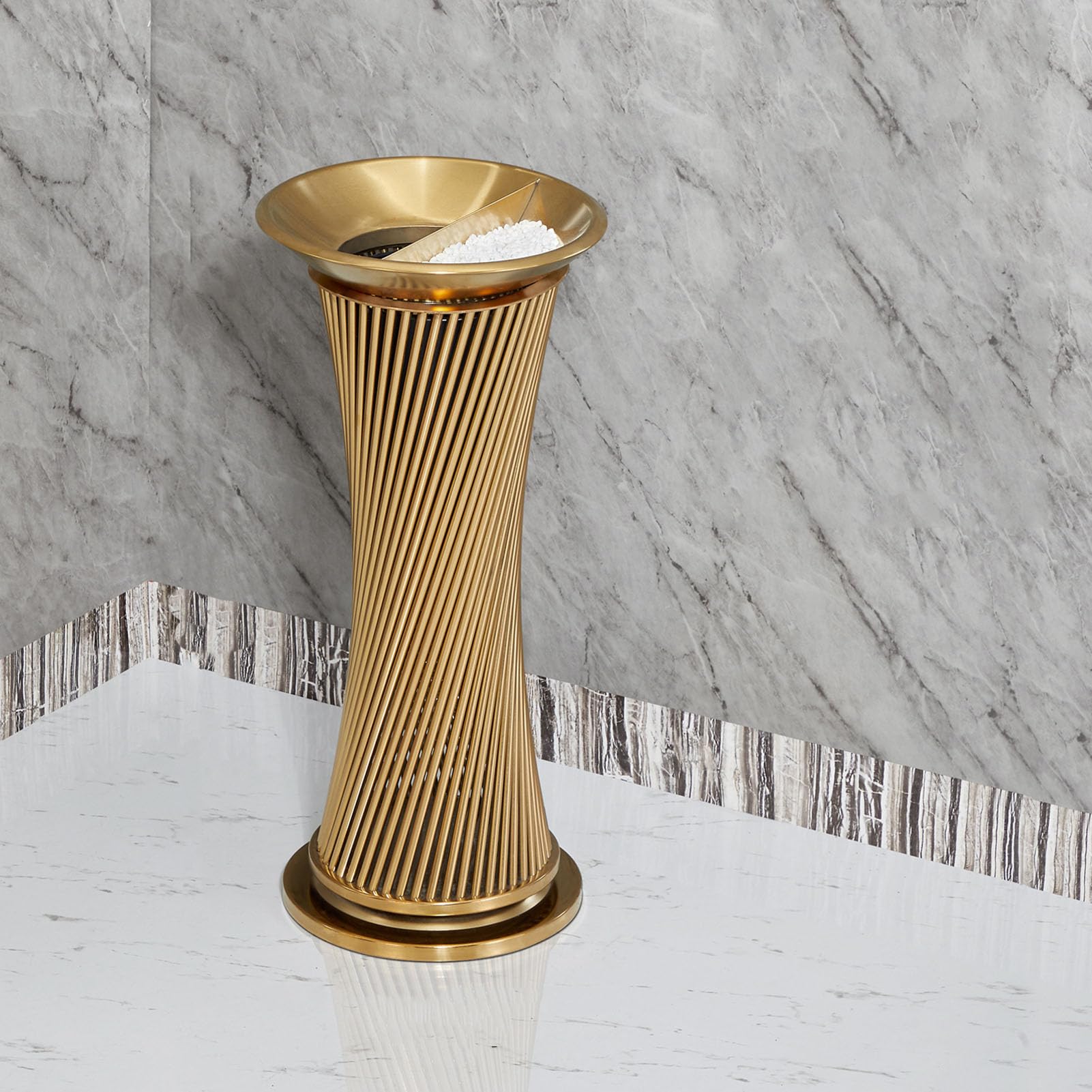 Cendrier et poubelle en acier inoxydable de luxe titanium sur pied pour hotel