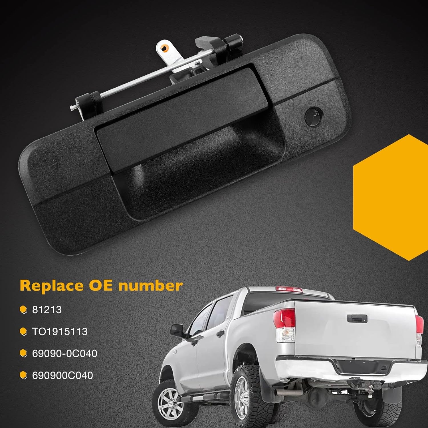 Gledewen 81213 Upgraded Metal Tailgate Handle Liftgate Latch Handle with Keyhole, Compatible with 2007-2013 Toyota Tundra, Replaces# 69090-0C040, 690900C040