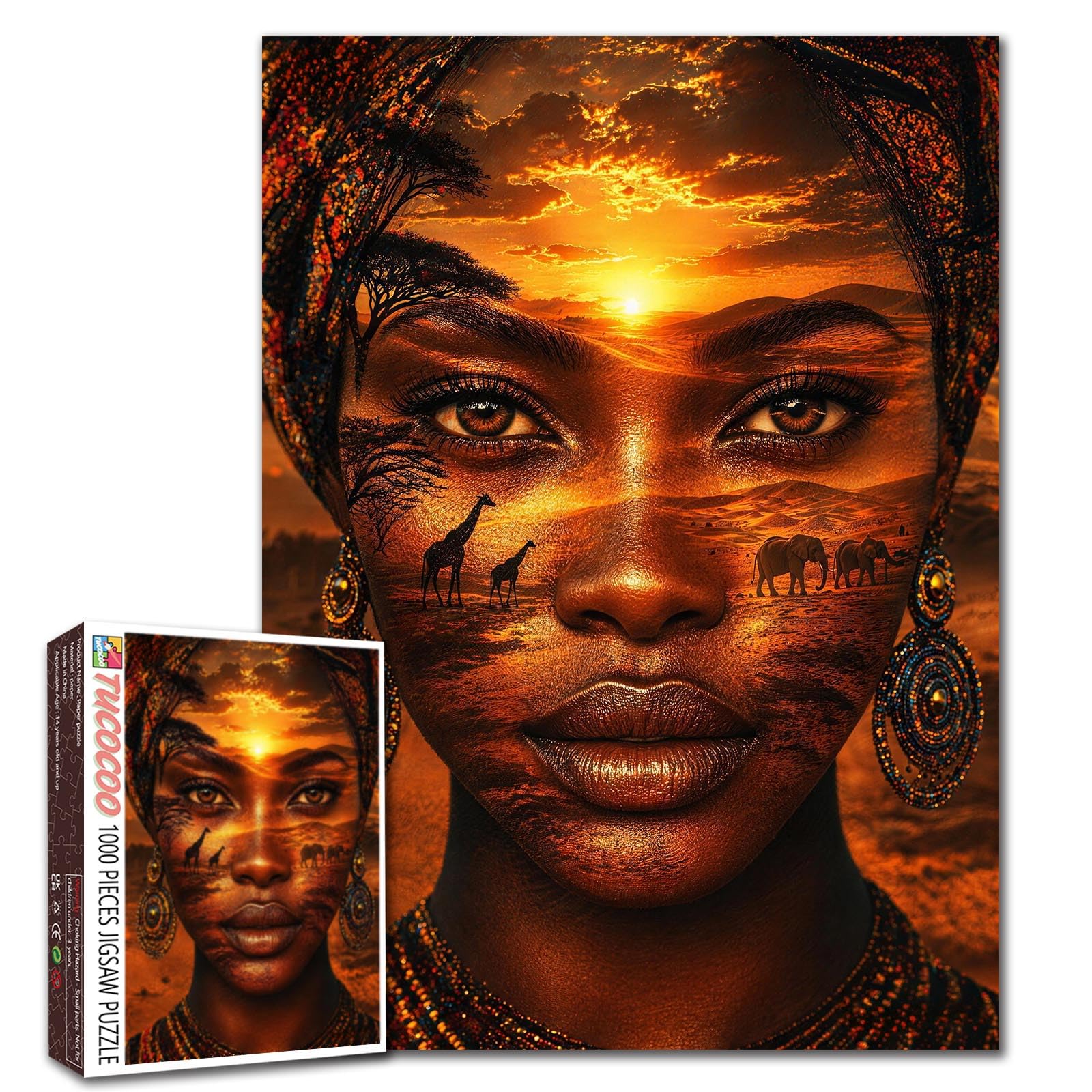 1000 Piece Jigsaw Puzzles for Adults African Woman Painting Jigsaw Puzzle South African Women 1000 Pieces Puzzles Game Sunset Safari Animals Decor DIY Craft Bedroom Decor Puzzle Art 19.7 x 27.6 Inches — image 1