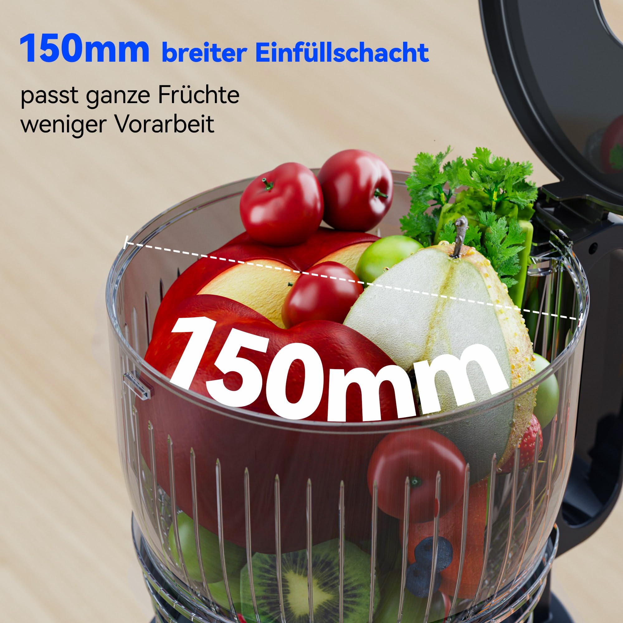 B Megajuicy 150 mm XL slow juicer - spremiagrumi a freddo per frutta e verdura, con retromarcia senza BPA, facile da pulire, incl. spazzola e 2 contenitori (550 ml, 450 ml), 300 W - per succo e