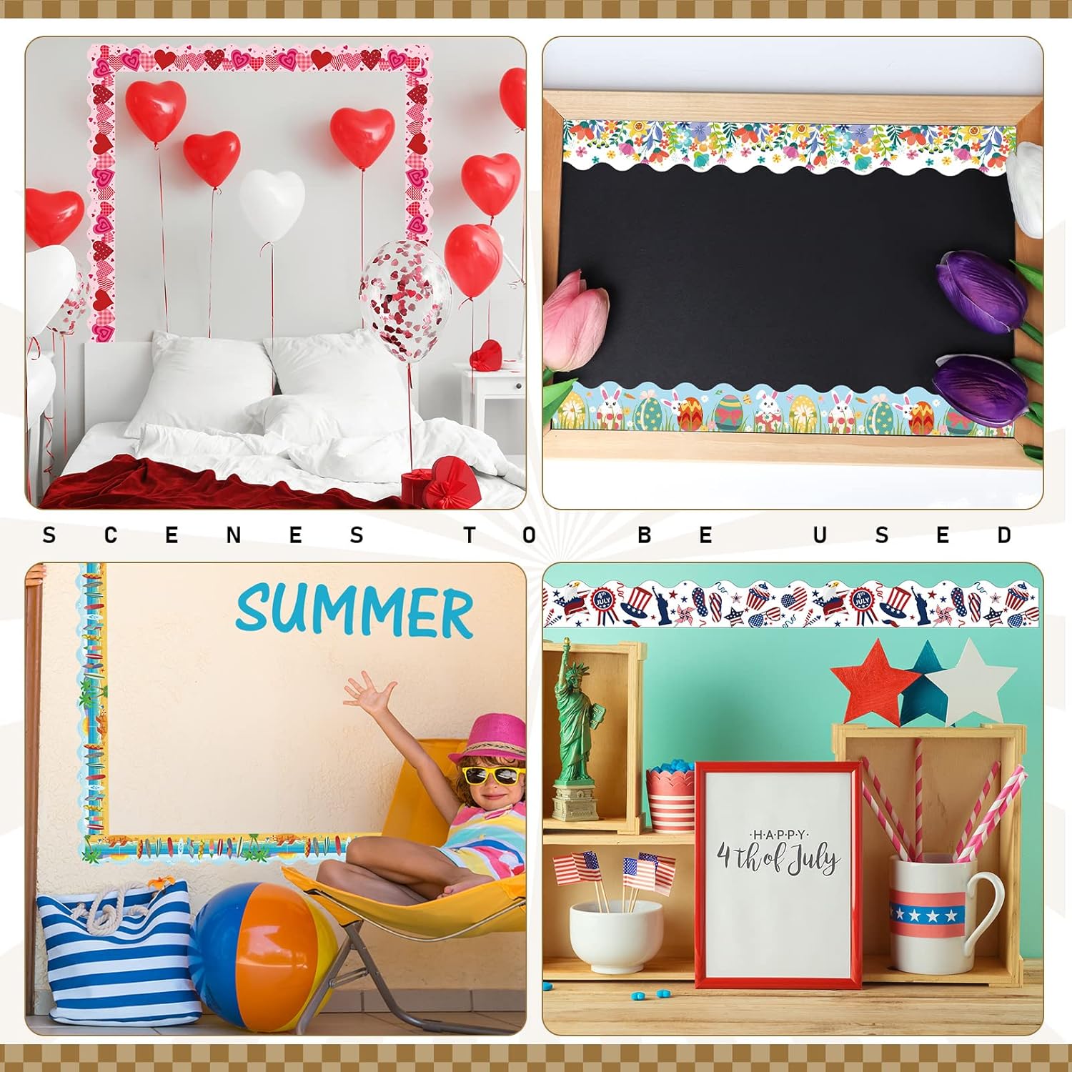 Geyee 360 Pcs Holiday Bulletin Board Borders Seasonal Bulletin Board Decorations Summer Beach Classroom Trim for Classroom School Wall Decor, 12 Design(Stylish)