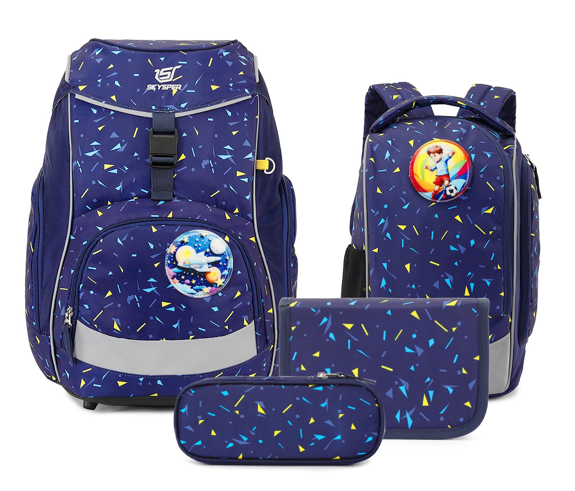 SKYSPER Schulranzen Set 5-teilig für Jungen Mädchen 1. Klasse | 15L Grundschule Schulrucksack Sporttasche Outdoor Sport Ergonomischer Schultaschen Federmäppchen Sets