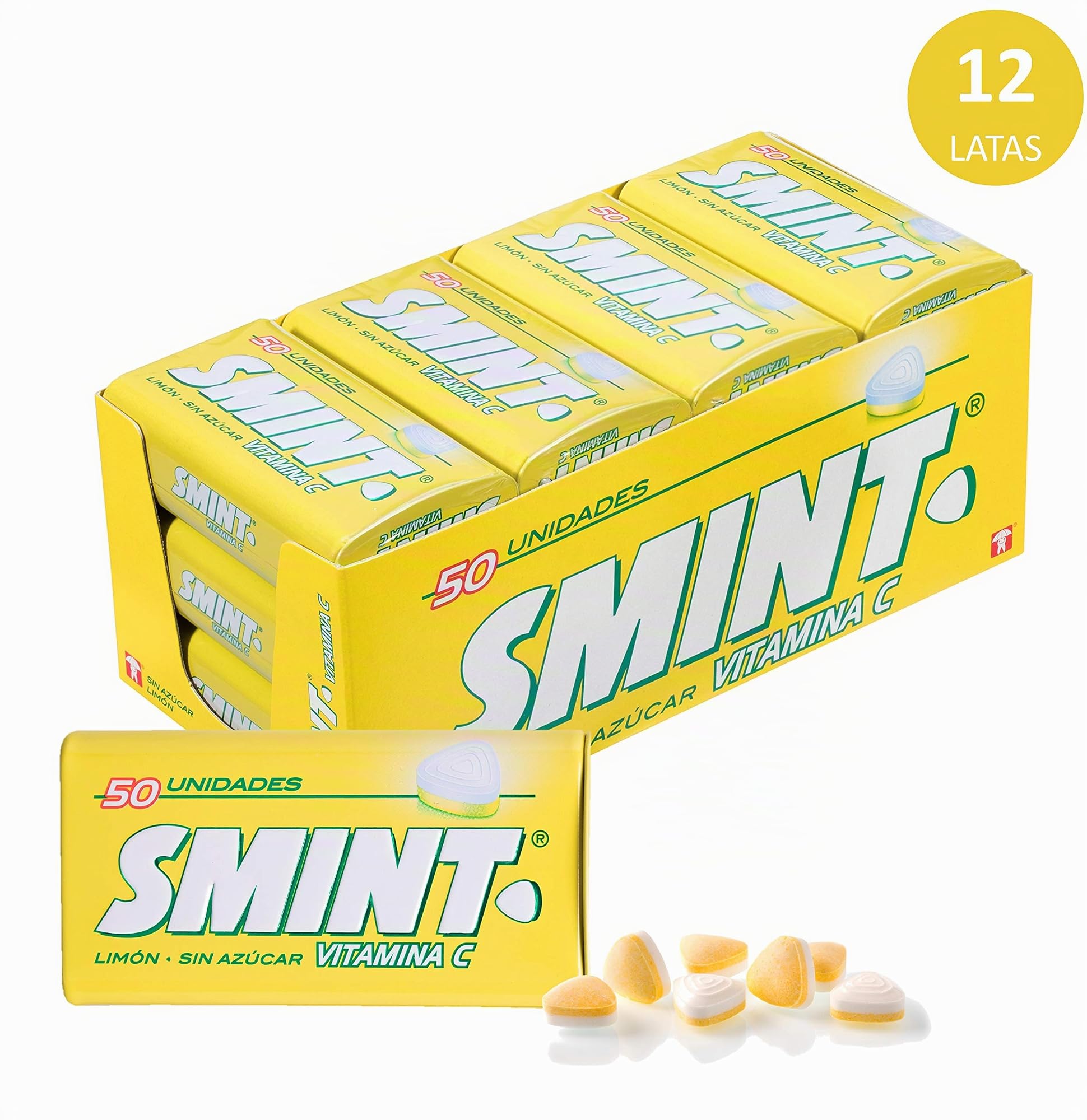 Smint Tin Limón, Caramelo Comprimido Sin Azúcar 12 unidades de 35 gr. (Total 420 gr.) + Tin Fresa, Caramelo Comprimido Sin Azúcar 12 unidades de 35 gr. (Total 420 gr.)