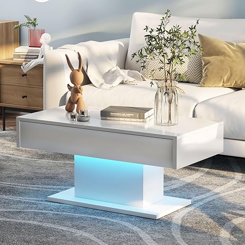 Miniatura 2 de Mesa de centro LED para sala de estar, moderna mesa de centro de alto brillo con luces LED de 16 colores, mesa de cóctel inteligente rectangular,