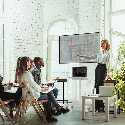 Miniatura 18 de BONTEC Soporte de TV móvil con función de inclinación, soporte de TV rodante para televisores LED, LCD, OLED de 23 a 60 pulgadas, soporta hasta 88