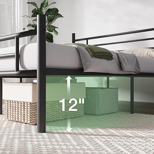 Miniatura 3 de Novilla - Base de cama con cabecera y estribo, plataforma de metal de 14 pulgadas con almacenamiento debajo de la cama, no necesita somier, soporte