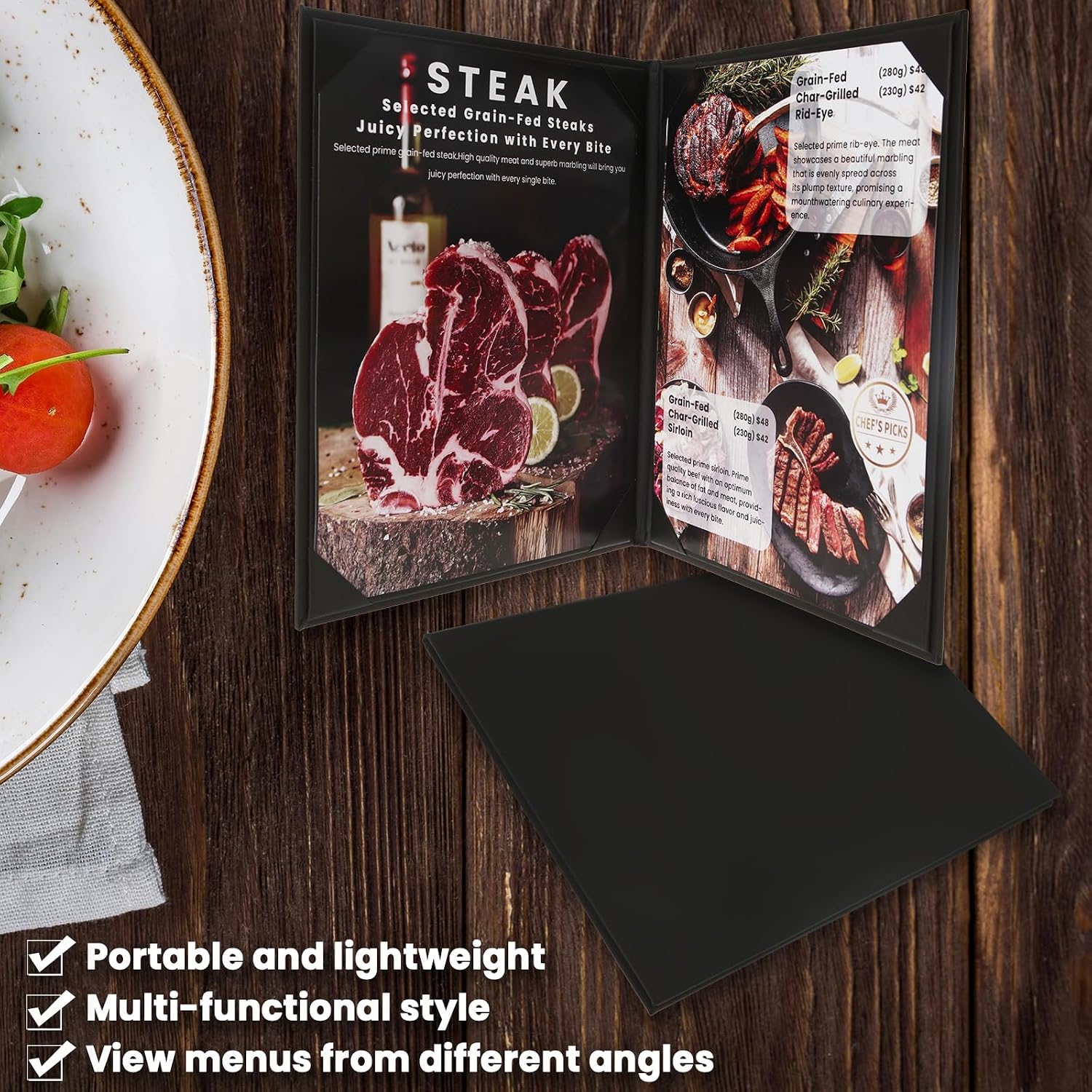 6 Pack Menu Covers 8.5" x 11", 2 View PU Leather Menu Holders for Restaurant, Bar, Coffee Shop, Wine Lists, Hotel