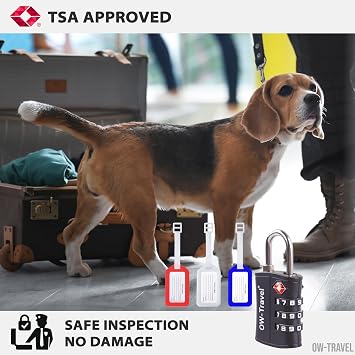 OW-Travel Suitcase Locks, Black 2 Pack + Tags TSA Approved Luggage Padlocks