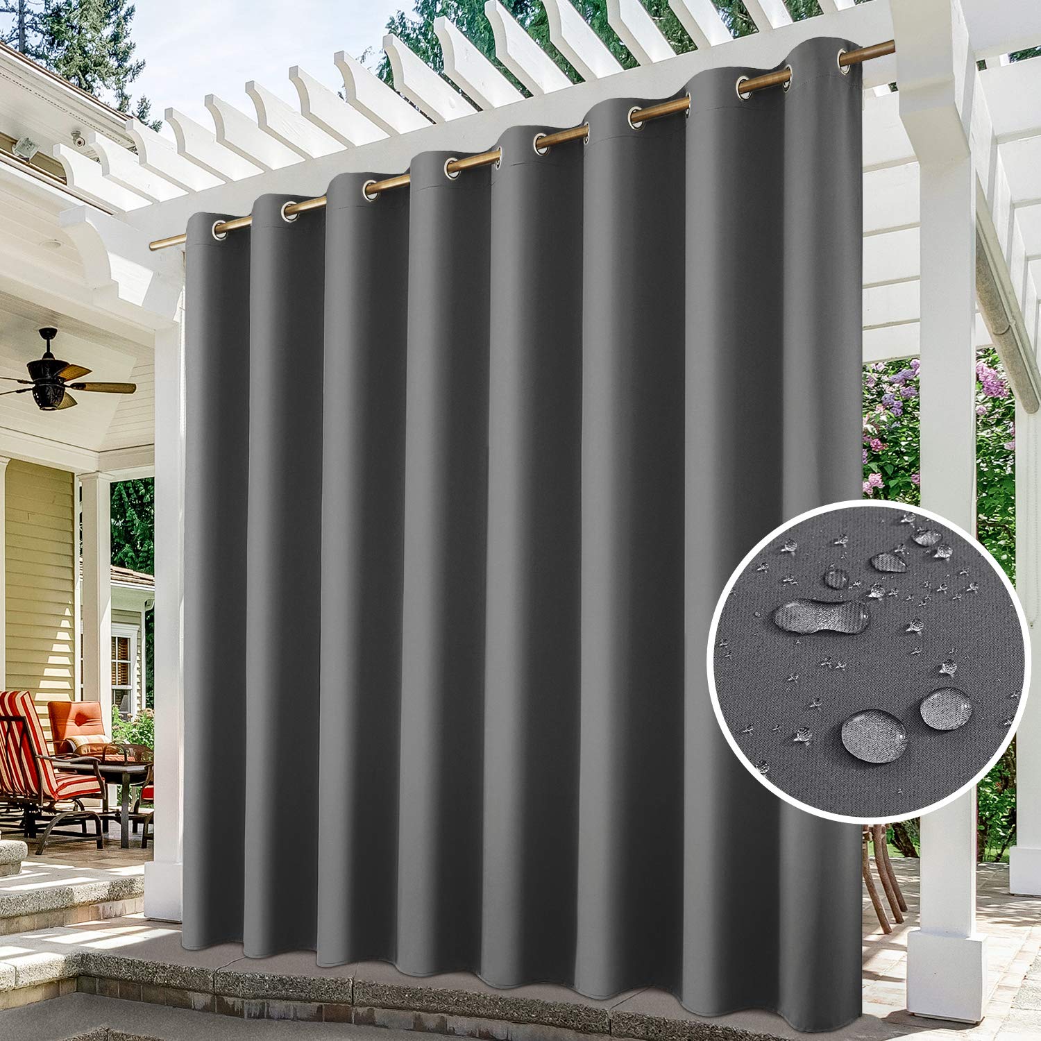 HOMEIDEAS Grey Outdoor Curtains for Patio Waterproof Extra Wide, 100 X 96 Inch Blackout Outdoor Curtains, Thermal Insulate...