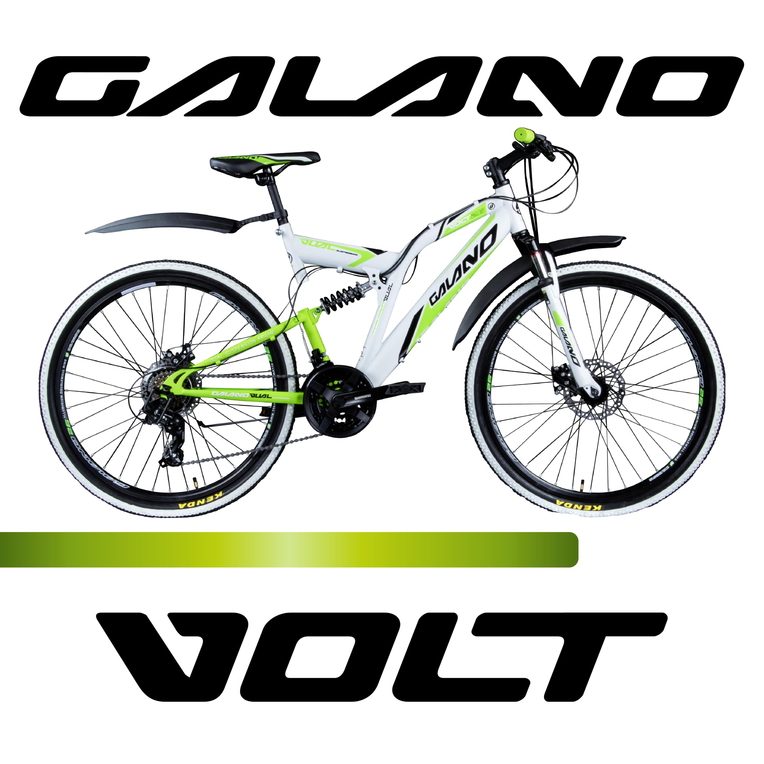 Galano Volt DS Mountainbike für Mädchen und Jungen ab 160 cm, Jugendfahrrad Unisex mit 21 Gangschaltung und Scheibenbremsen, Fahrrad MTB Fully Schutzblech (weiß/grün)