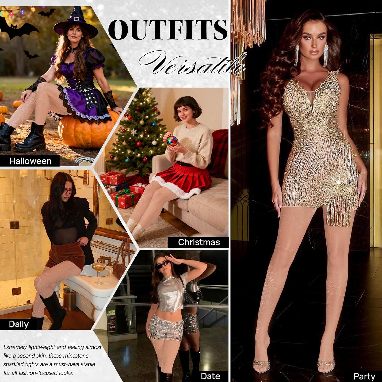 MANZI Shimmer Tights for Women Sparkle Sheer Shiny Pantyhose 10 Denier - Image 6