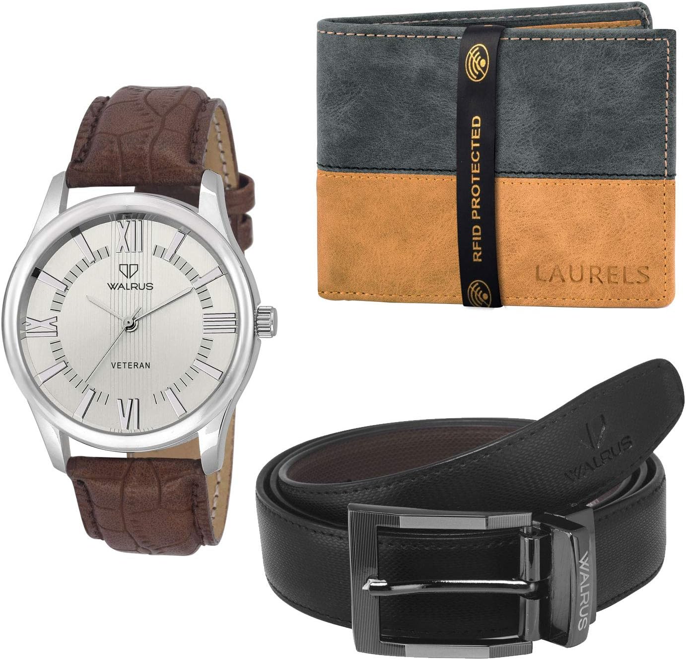 Men's Leather Belt, Wallet, and Watch Gift Combo for Men