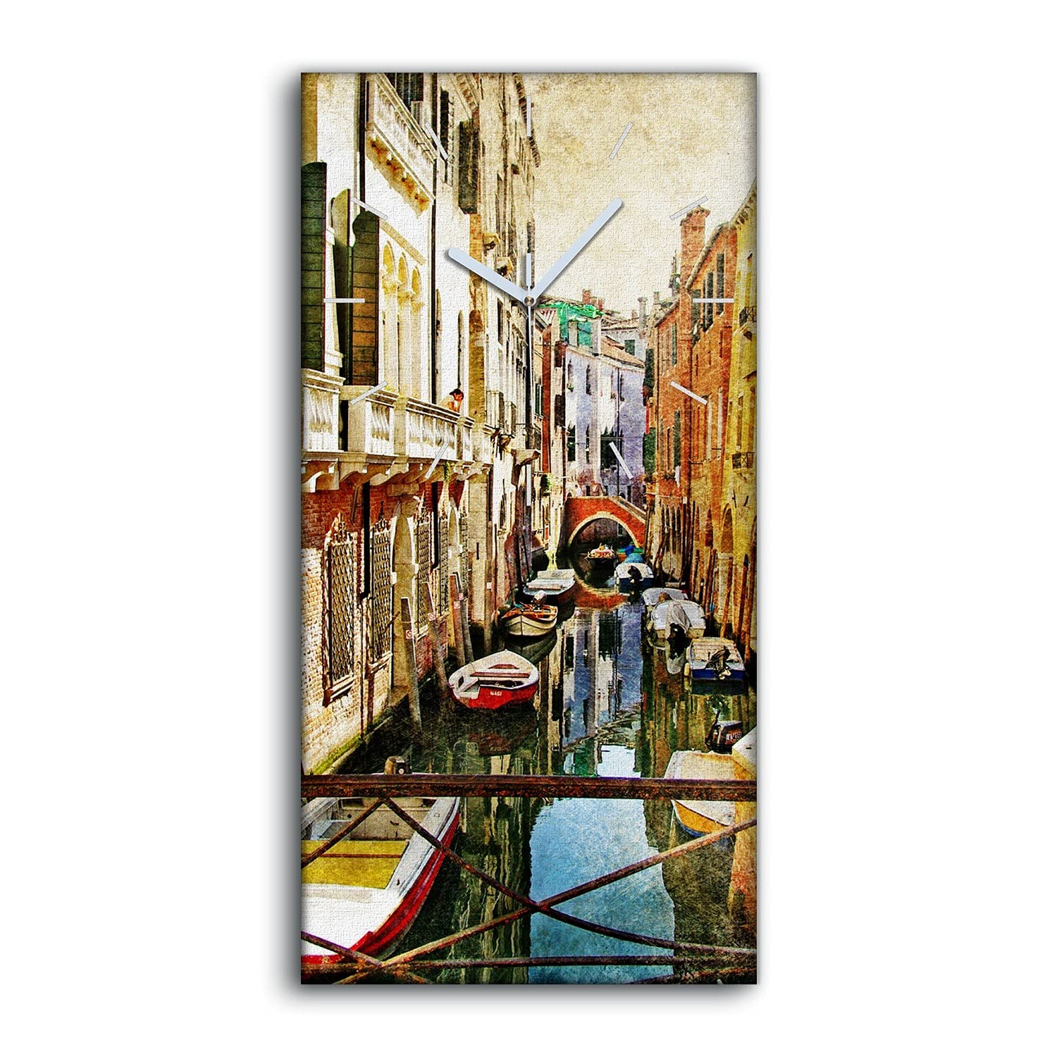 Horloge sur Toile Sans Tic-Tac avec Mains Blanches Coloray - Art Mural Fluide 30x60cm