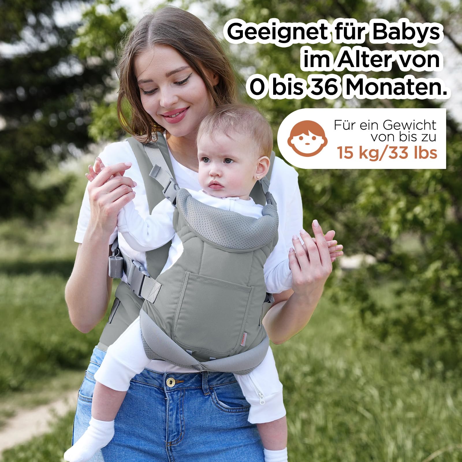 GAGAKU Babytrage für Babys Kleinkinder 4-36 Monate, Einfach zu Tragen Gesicht in Gesicht nach Vorne und Hinten Tragen für Kinder - Hellgrün